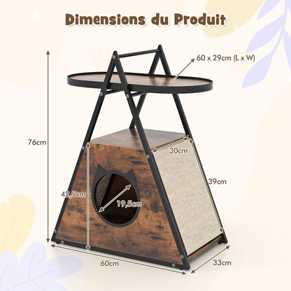Meuble Pour Chat Armoire Cachée Avec Niche Pour Chat Et Table D'Appoint Table De Nuit Pour Chat Avec Étagère Ouverte À 2 Niveaux