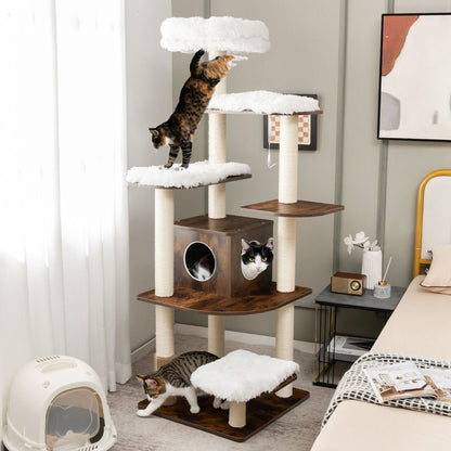 Arbre À Chat Avec Plateformes Et Colonnes En Sisal Griffoir Pour Chat Géant De Hauteur 175 Cm Café/Beige