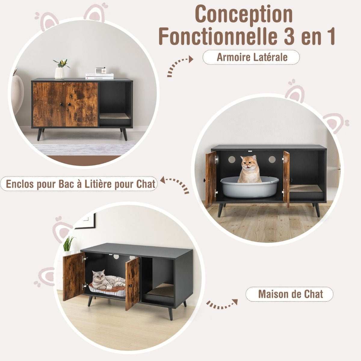 Meuble Moderne Pour Bac À Litière Pour Chat Armoire À Double Porte Étagère Ouverte Pour Chat Armoire De Toilette Pour Chat