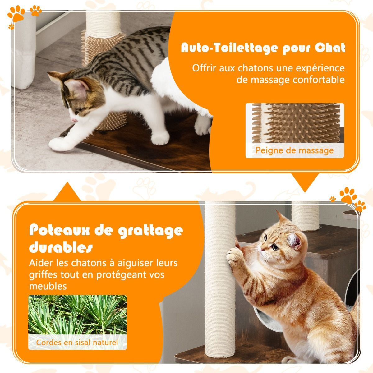 Arbre À Chat Avec Plateformes Et Colonnes En Sisal Griffoir Pour Chat Géant De Hauteur 175 Cm Café/Beige
