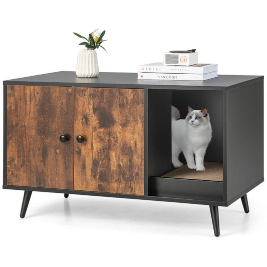 Meuble Moderne Pour Bac À Litière Pour Chat Armoire À Double Porte Étagère Ouverte Pour Chat Armoire De Toilette Pour Chat