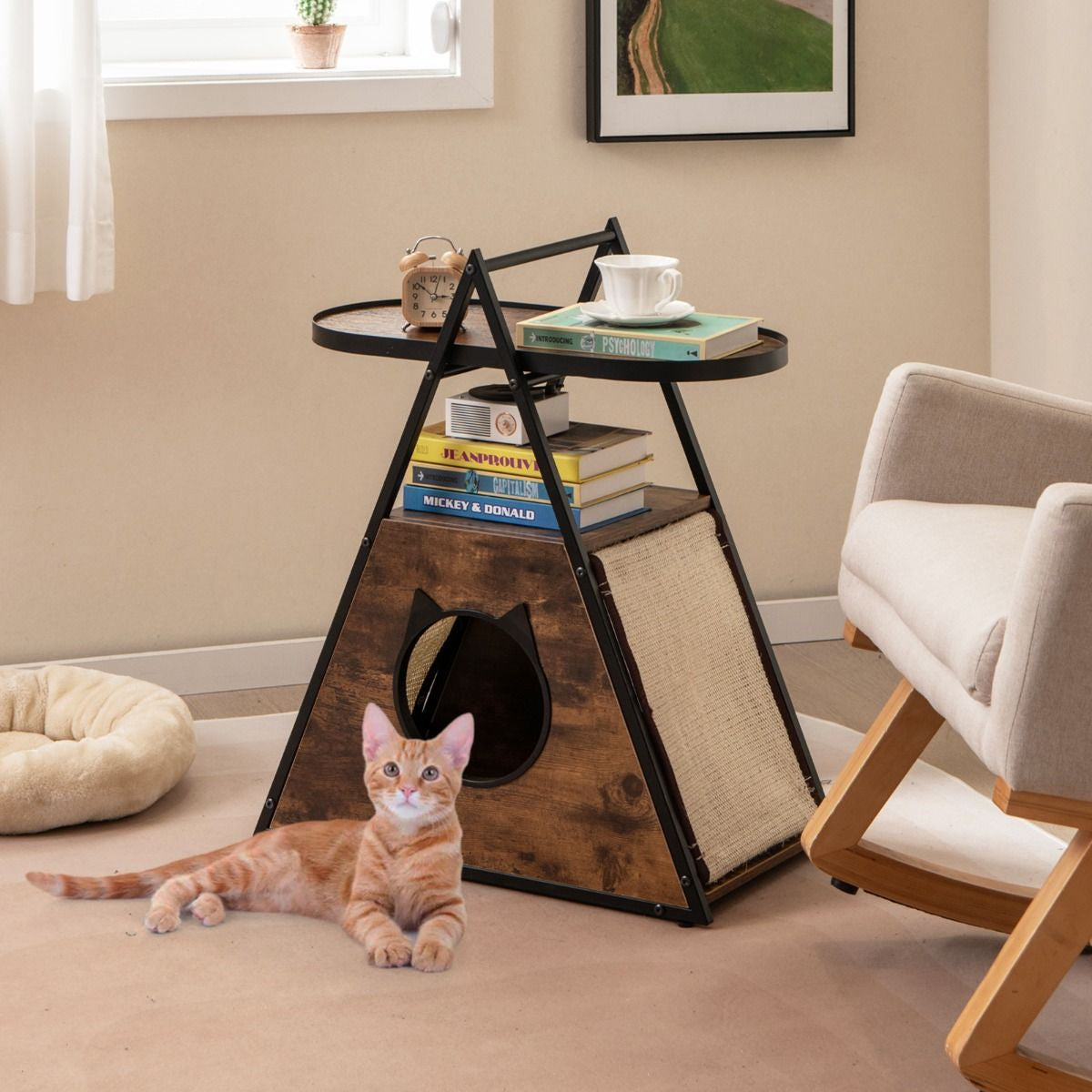 Meuble Pour Chat Armoire Cachée Avec Niche Pour Chat Et Table D'Appoint Table De Nuit Pour Chat Avec Étagère Ouverte À 2 Niveaux