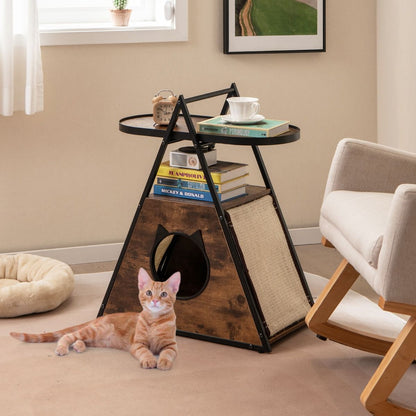 Meuble Pour Chat Armoire Cachée Avec Niche Pour Chat Et Table D'Appoint Table De Nuit Pour Chat Avec Étagère Ouverte À 2 Niveaux