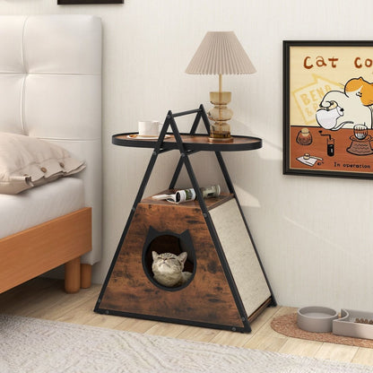 Meuble Pour Chat Armoire Cachée Avec Niche Pour Chat Et Table D'Appoint Table De Nuit Pour Chat Avec Étagère Ouverte À 2 Niveaux
