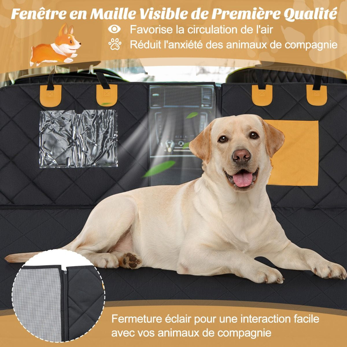 Housse De Siège De Voiture Pour Animaux Fenêtre En Maille Housses De Siège D'Auto Pour Chien Imperméable Anti-Rayures Noir