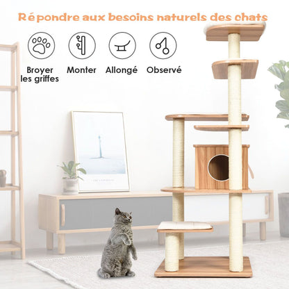 Arbre À Chat Avec Plateformes Et Colonnes En Sisal Griffoir Pour Chat Géant De Hauteur 175 Cm Café/Beige