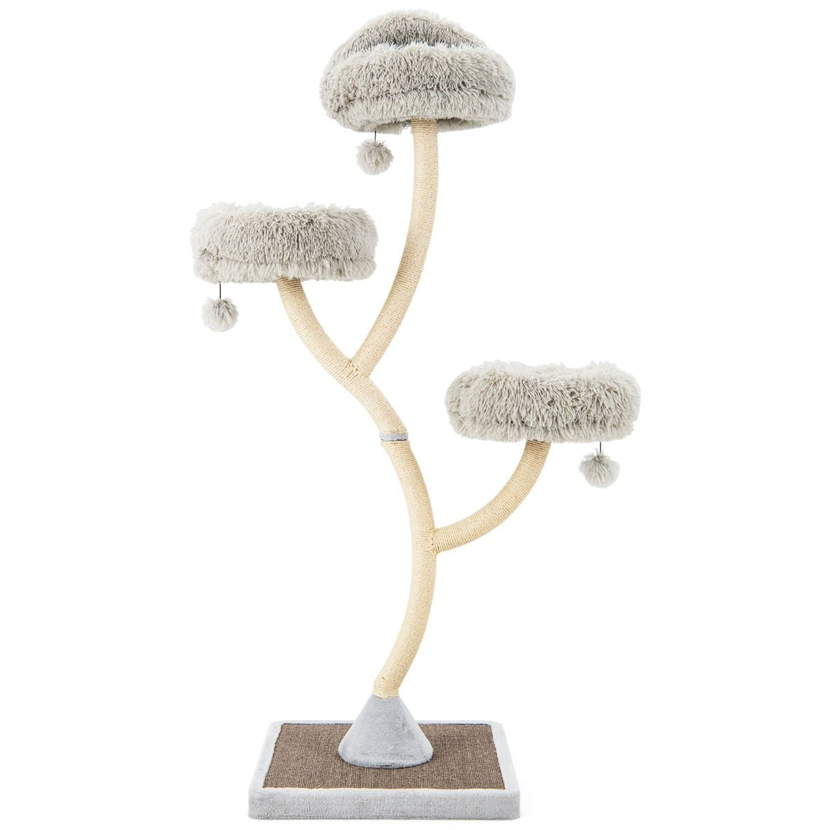 Arbre À Chat 178 CM Avec Cadre En Métal Incurvé Tour À Chat Avec 3 Balles Suspendues 3 Perchoirs Griffoir En Sisal Gris/Beige