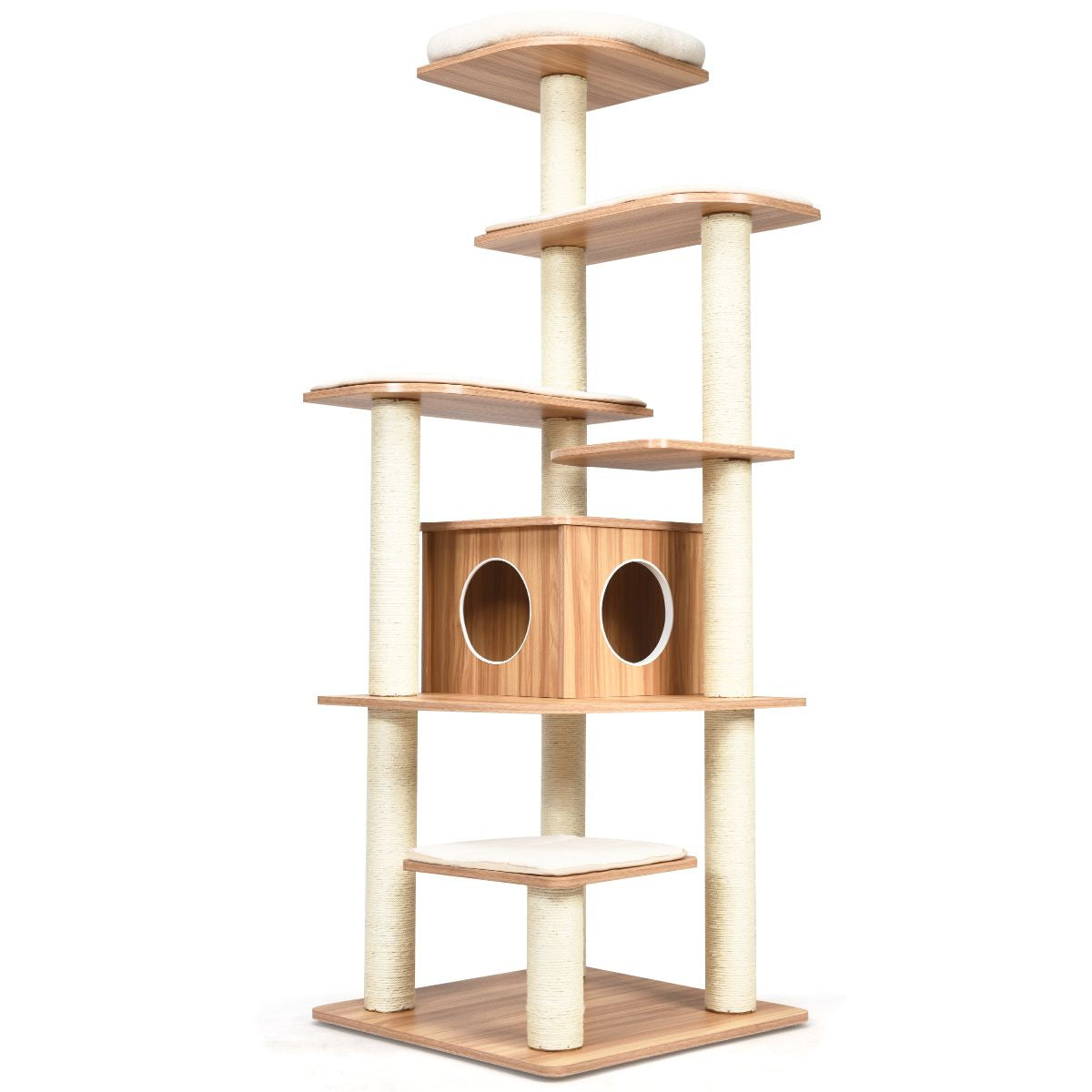 Arbre À Chat Avec Plateformes Et Colonnes En Sisal Griffoir Pour Chat Géant De Hauteur 175 Cm Café/Beige