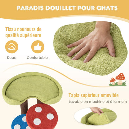 Arbre À Chat 3 En 1 Tour À Chat 5 Niveaux 3 Poteaux Entièrement Enveloppés De Sisal Tapis Et Plates-Formes Amovibles Motifs Champignons Coloré