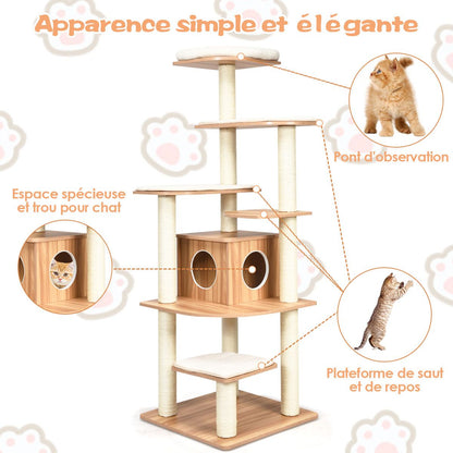 Arbre À Chat Avec Plateformes Et Colonnes En Sisal Griffoir Pour Chat Géant De Hauteur 175 Cm Café/Beige