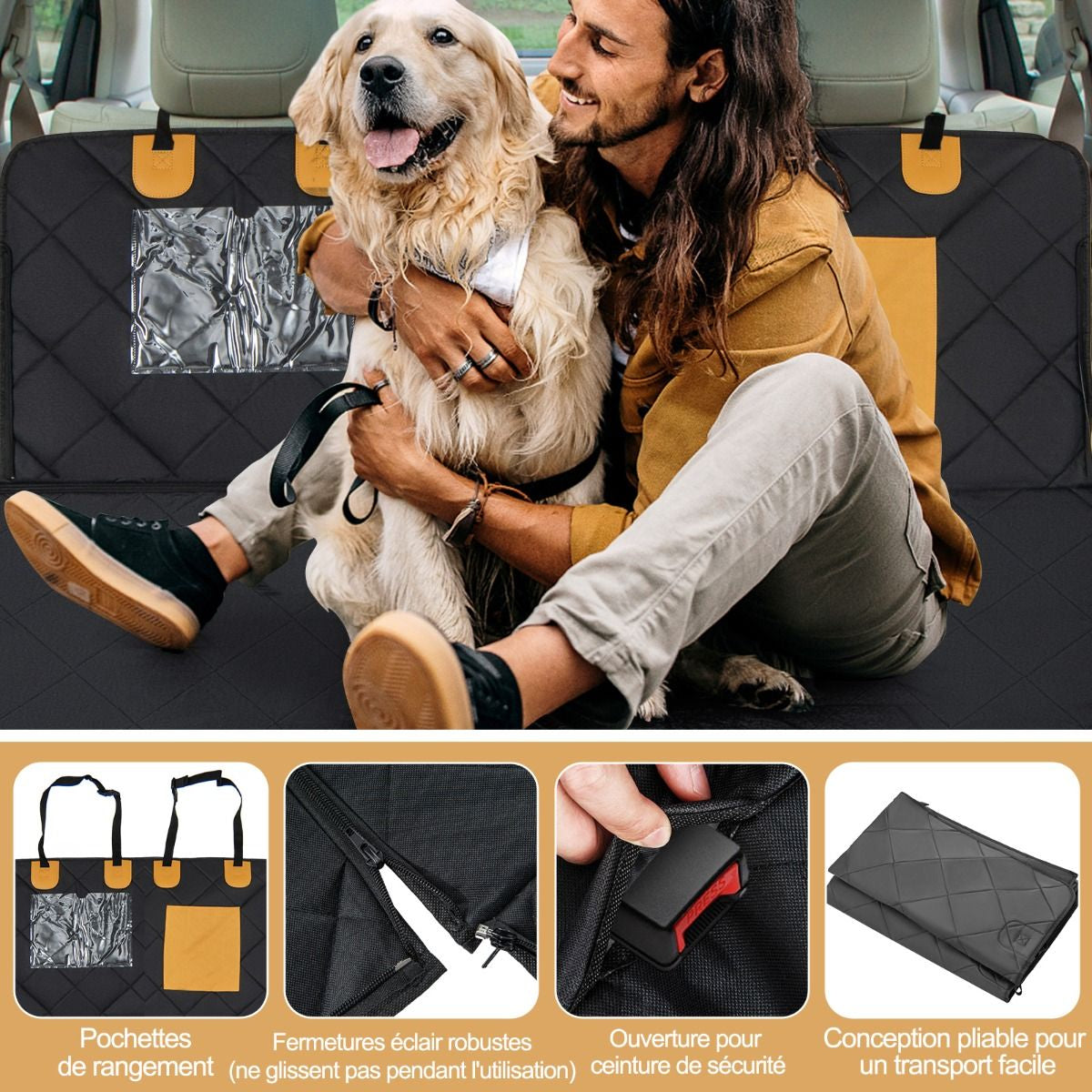 Housse De Siège De Voiture Pour Animaux Fenêtre En Maille Housses De Siège D'Auto Pour Chien Imperméable Anti-Rayures Noir