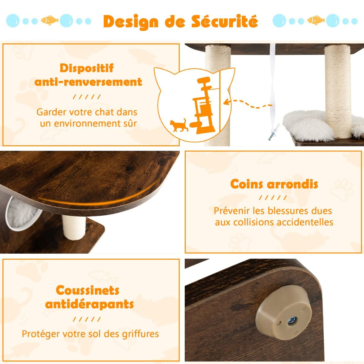 Arbre À Chat Avec Plateformes Et Colonnes En Sisal Griffoir Pour Chat Géant De Hauteur 175 Cm Café/Beige