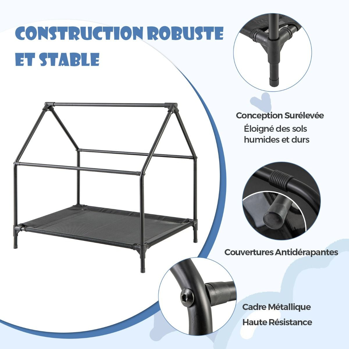 Niche Surélevée De 91 Cm Pour Petits Chiens Fenêtre Ventilée Housse Amovible Intérieur Extérieur Lit Pour Animaux De Compagnie Gris