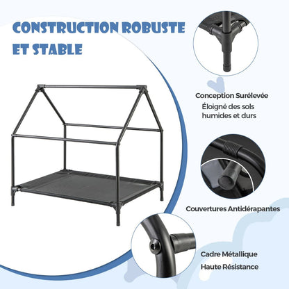 Niche Surélevée De 91 Cm Pour Petits Chiens Fenêtre Ventilée Housse Amovible Intérieur Extérieur Lit Pour Animaux De Compagnie Gris