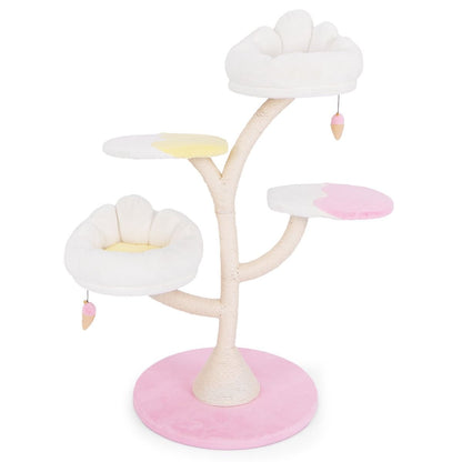 Arbre À Chat Multicouche Tour À Chat Mignonne Avec 2 Perchoirs 2 Plateformes Balles Suspendues Griffoir En Sisal Centre D'Activités Rose