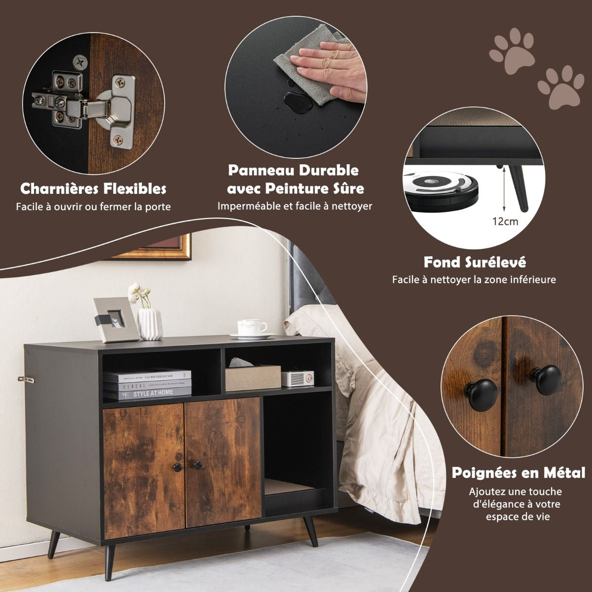 Maison De Toilette Pour Chat Industriel Avec Griffoir 90X50X70Cm Meuble À Litière Avec 2 Portes Dispositif Anti-Basculement