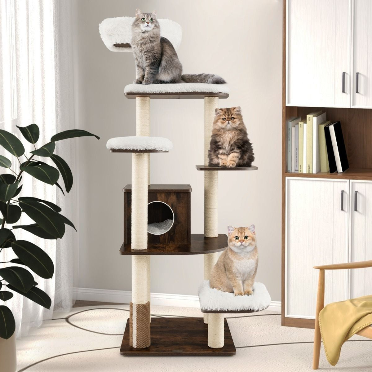 Arbre À Chat Avec Plateformes Et Colonnes En Sisal Griffoir Pour Chat Géant De Hauteur 175 Cm Café/Beige