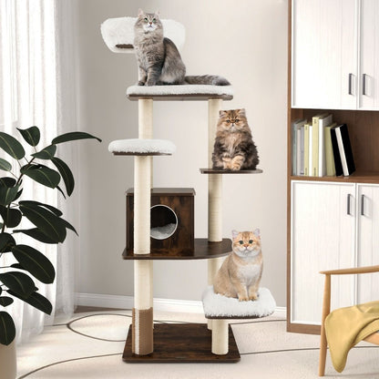 Arbre À Chat Avec Plateformes Et Colonnes En Sisal Griffoir Pour Chat Géant De Hauteur 175 Cm Café/Beige