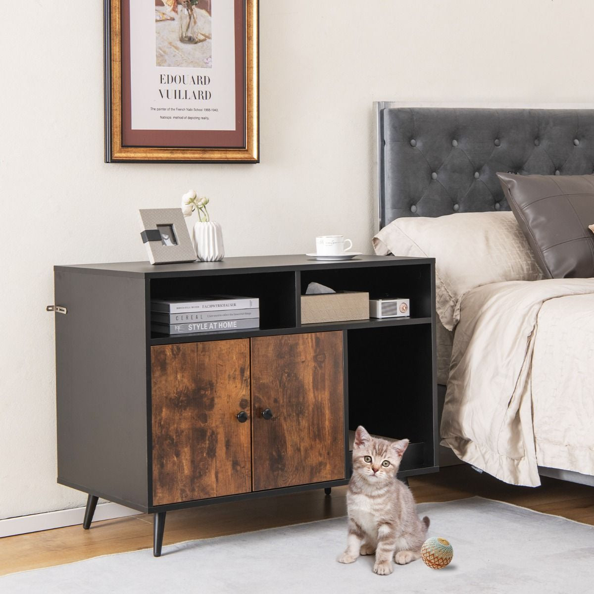 Maison De Toilette Pour Chat Industriel Avec Griffoir 90X50X70Cm Meuble À Litière Avec 2 Portes Dispositif Anti-Basculement