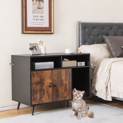 Maison De Toilette Pour Chat Industriel Avec Griffoir 90X50X70Cm Meuble À Litière Avec 2 Portes Dispositif Anti-Basculement