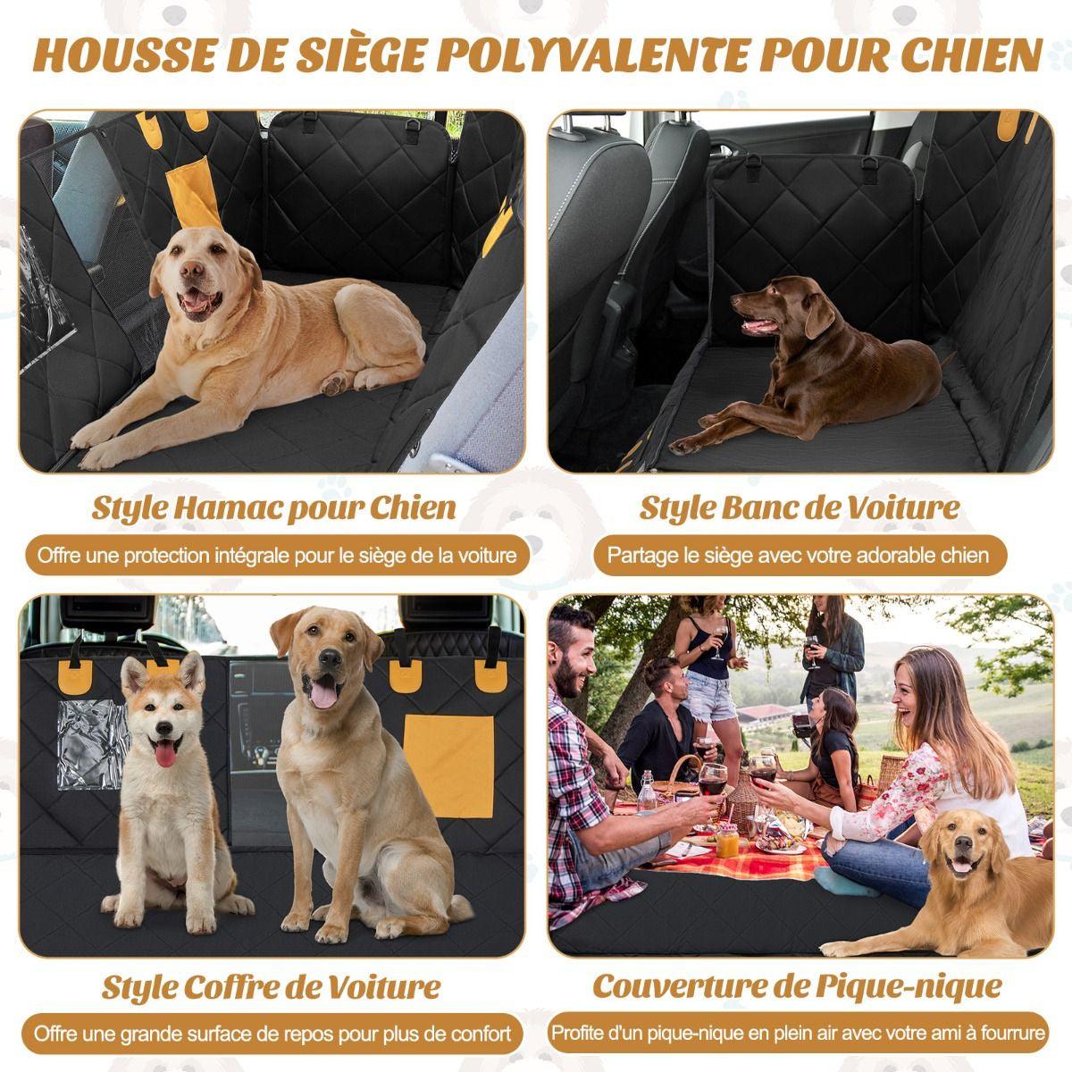 Housse De Siège De Voiture Pour Animaux Fenêtre En Maille Housses De Siège D'Auto Pour Chien Imperméable Anti-Rayures Noir