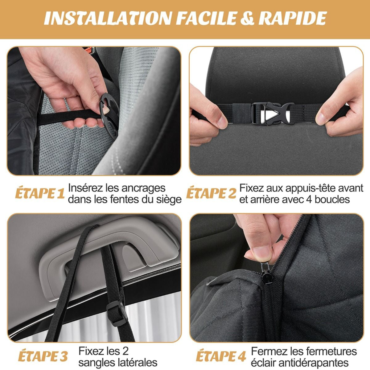 Housse De Siège De Voiture Pour Animaux Fenêtre En Maille Housses De Siège D'Auto Pour Chien Imperméable Anti-Rayures Noir