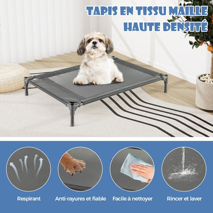Niche Surélevée De 91 Cm Pour Petits Chiens Fenêtre Ventilée Housse Amovible Intérieur Extérieur Lit Pour Animaux De Compagnie Gris