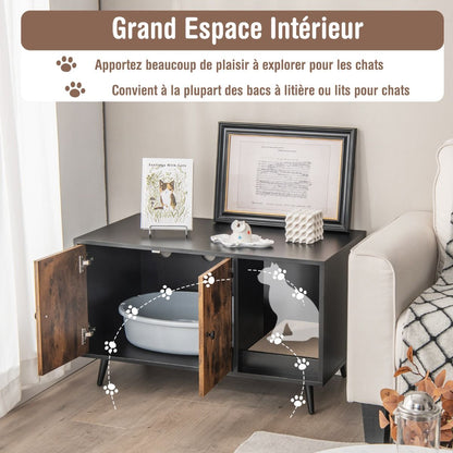 Meuble Moderne Pour Bac À Litière Pour Chat Armoire À Double Porte Étagère Ouverte Pour Chat Armoire De Toilette Pour Chat
