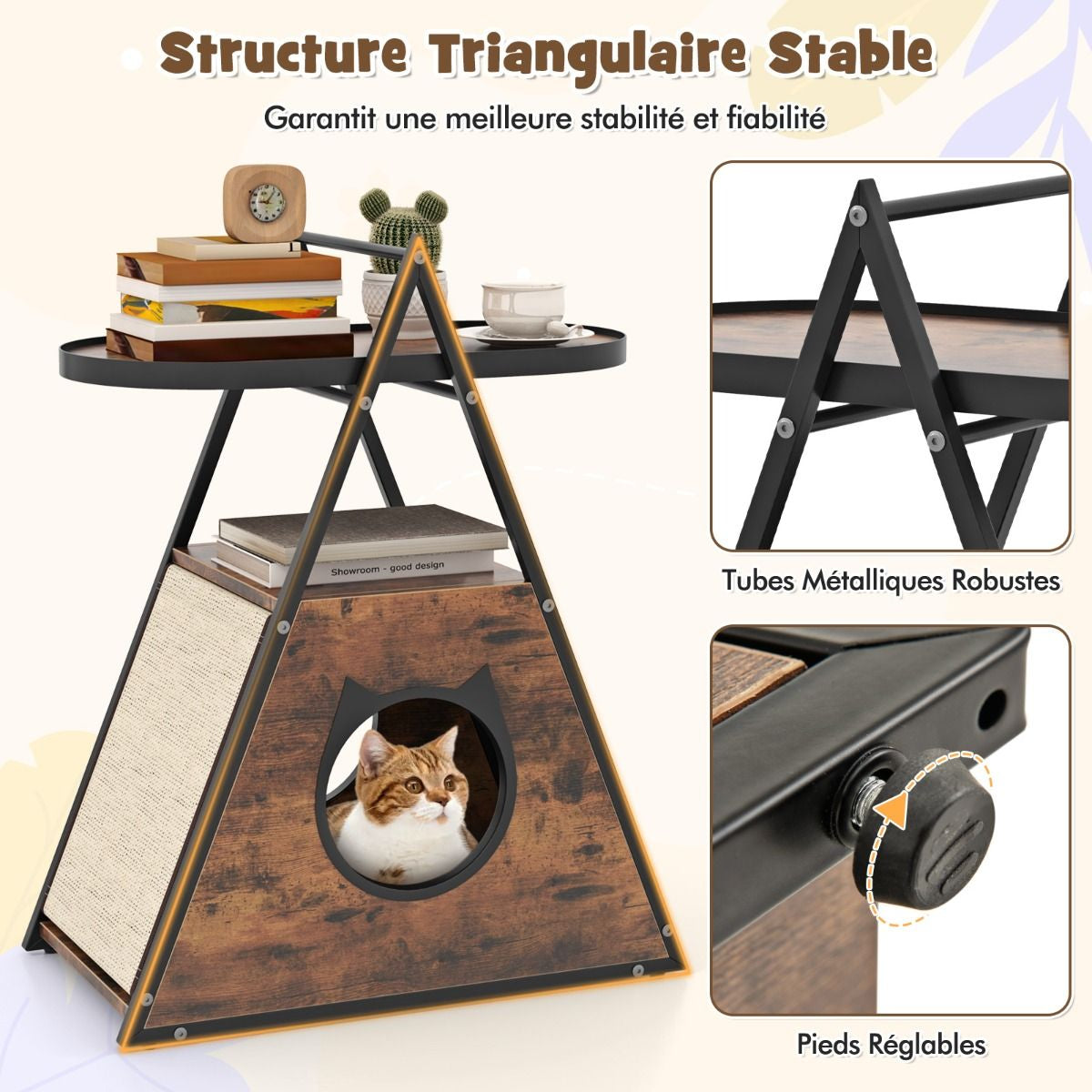 Meuble Pour Chat Armoire Cachée Avec Niche Pour Chat Et Table D'Appoint Table De Nuit Pour Chat Avec Étagère Ouverte À 2 Niveaux