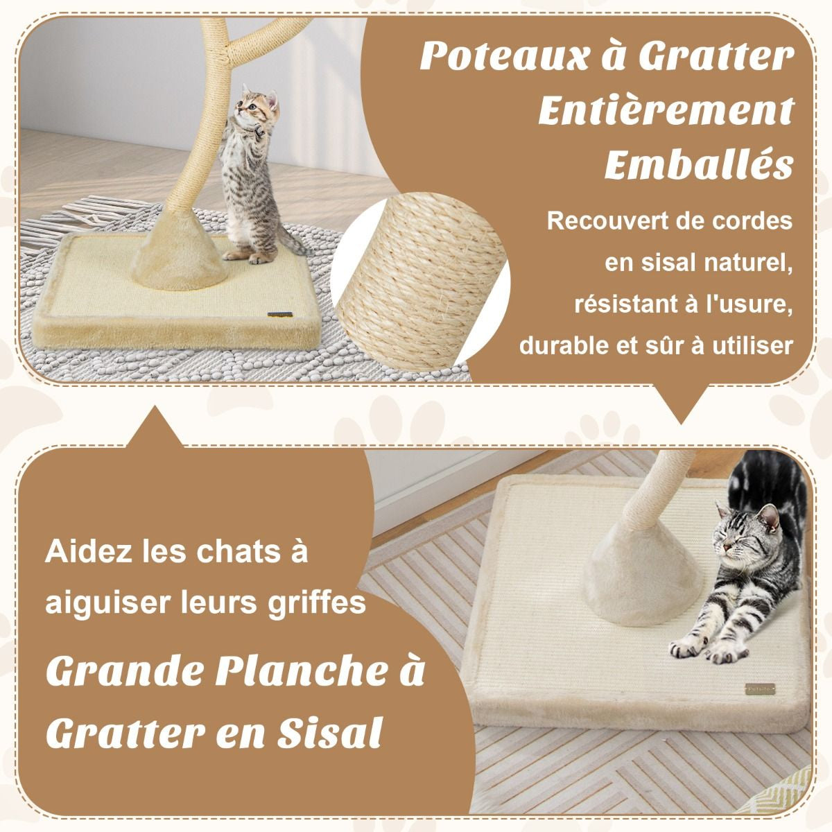 Arbre À Chat 178 CM Avec Cadre En Métal Incurvé Tour À Chat Avec 3 Balles Suspendues 3 Perchoirs Griffoir En Sisal Gris/Beige