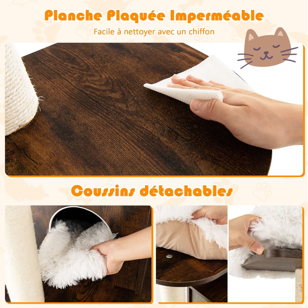 Arbre À Chat Avec Plateformes Et Colonnes En Sisal Griffoir Pour Chat Géant De Hauteur 175 Cm Café/Beige