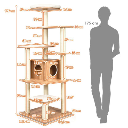 Arbre À Chat Avec Plateformes Et Colonnes En Sisal Griffoir Pour Chat Géant De Hauteur 175 Cm Café/Beige