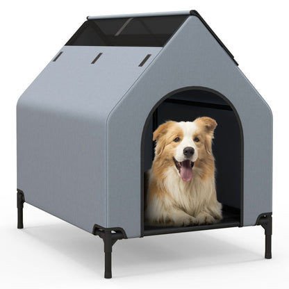Niche Surélevée De 91 Cm Pour Petits Chiens Fenêtre Ventilée Housse Amovible Intérieur Extérieur Lit Pour Animaux De Compagnie Gris