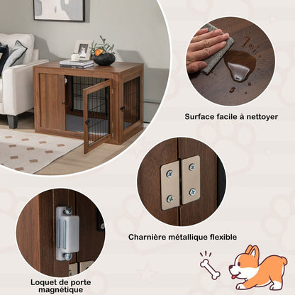 Cage Pour Chien Animaux Avec 2 Portes Verrouillables Coussin En Lin Style Industriel Meuble Caisse Pour Chien 92X59X66,5 CM Noyer